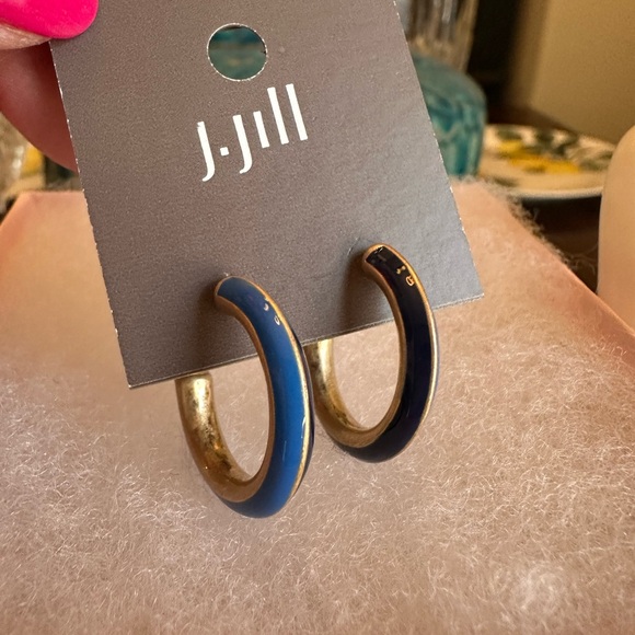 J.Jill enamel two tone blue and gold-toned hoop earrings NWT - Picture 5 of 10